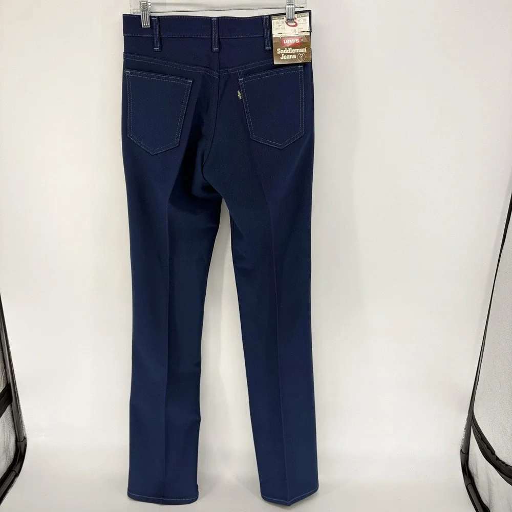 New VTG 70s Levis Saddle Man Jeans Western‎ Cowboy Polyester Pleated Pants 30X34